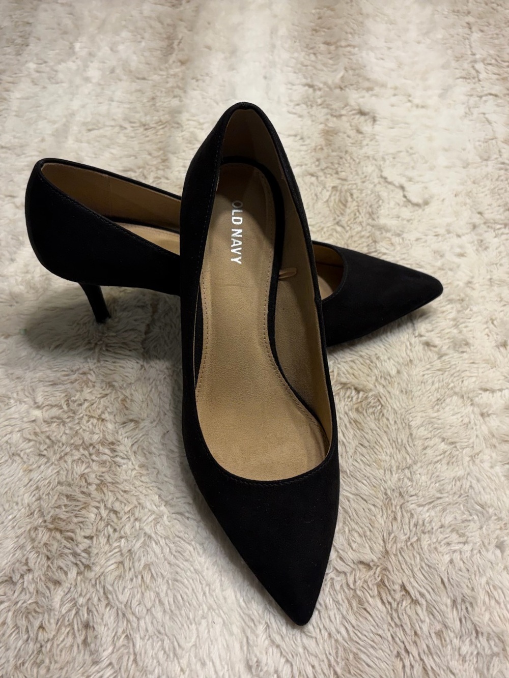 Old Navy Black Pointed Toe Kitten Heel Pumps 8 suede like